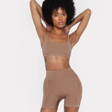 Beige hip and booty boosting shorts with silicone waistband and removable foam pads — Underhance | Endless UAE