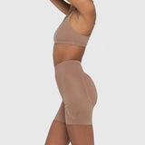 Beige hip and booty boosting shorts with silicone waistband and removable foam pads — Underhance | Endless UAE