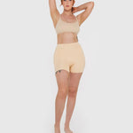 Beige hip and booty boosting shorts with silicone waistband and removable foam pads — Underhance | Endless UAE