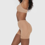 Beige hip and booty boosting shorts with silicone waistband and removable foam pads — Underhance | Endless UAE