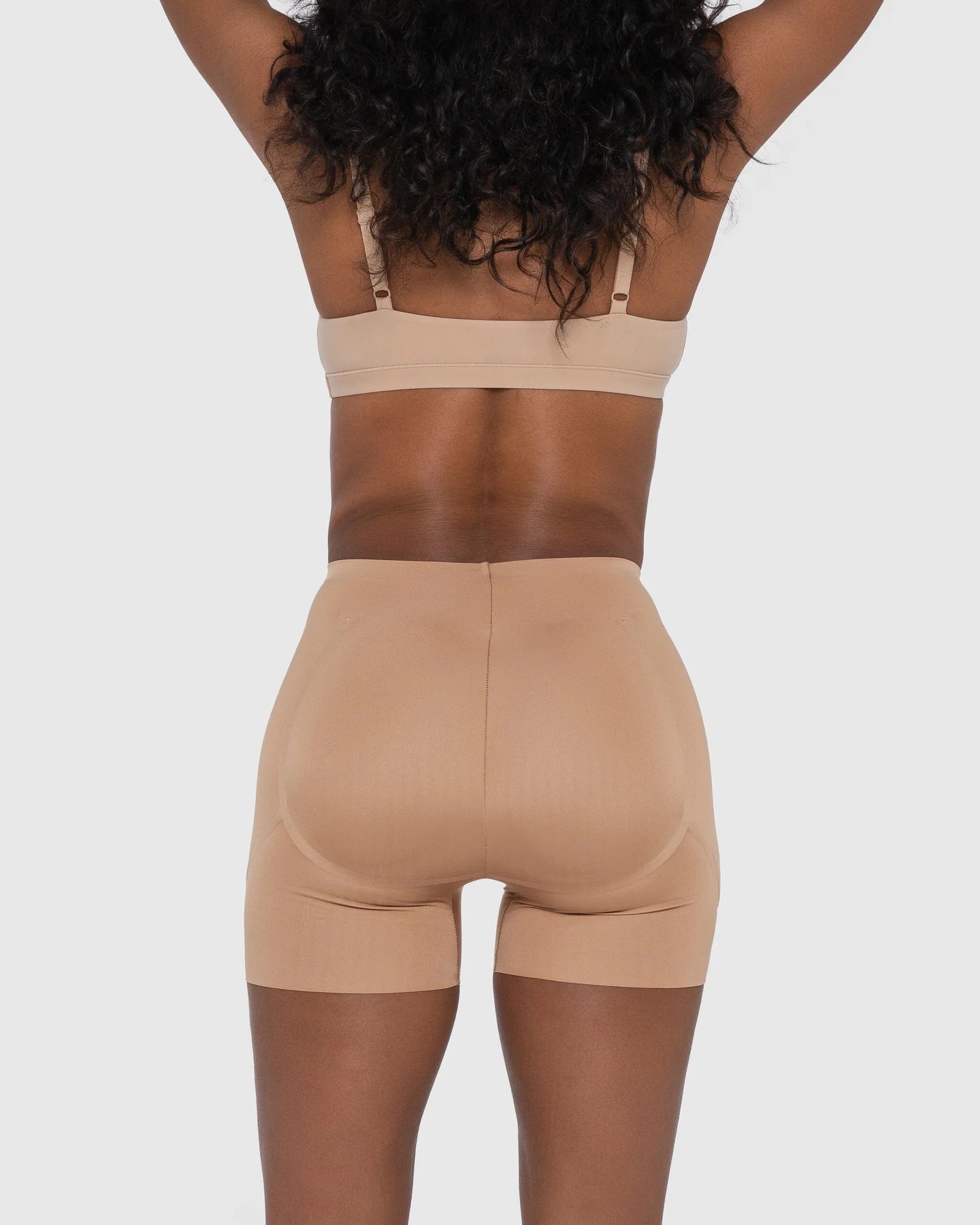 Beige hip and booty boosting shorts with silicone waistband and removable foam pads — Underhance | Endless UAE