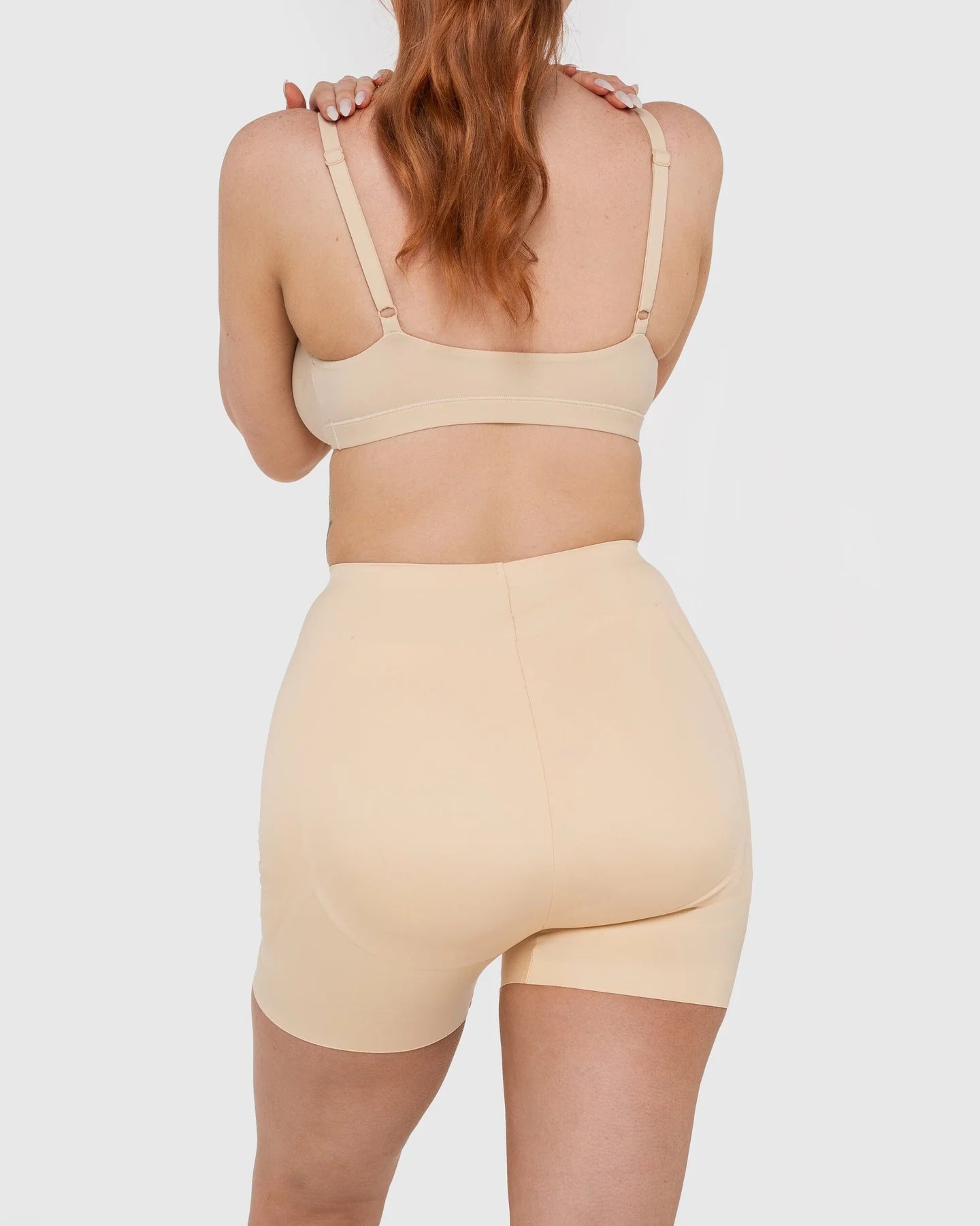 Beige hip and booty boosting shorts with silicone waistband and removable foam pads — Underhance | Endless UAE