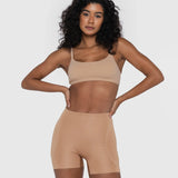 Beige hip and booty boosting shorts with silicone waistband and removable foam pads — Underhance | Endless UAE