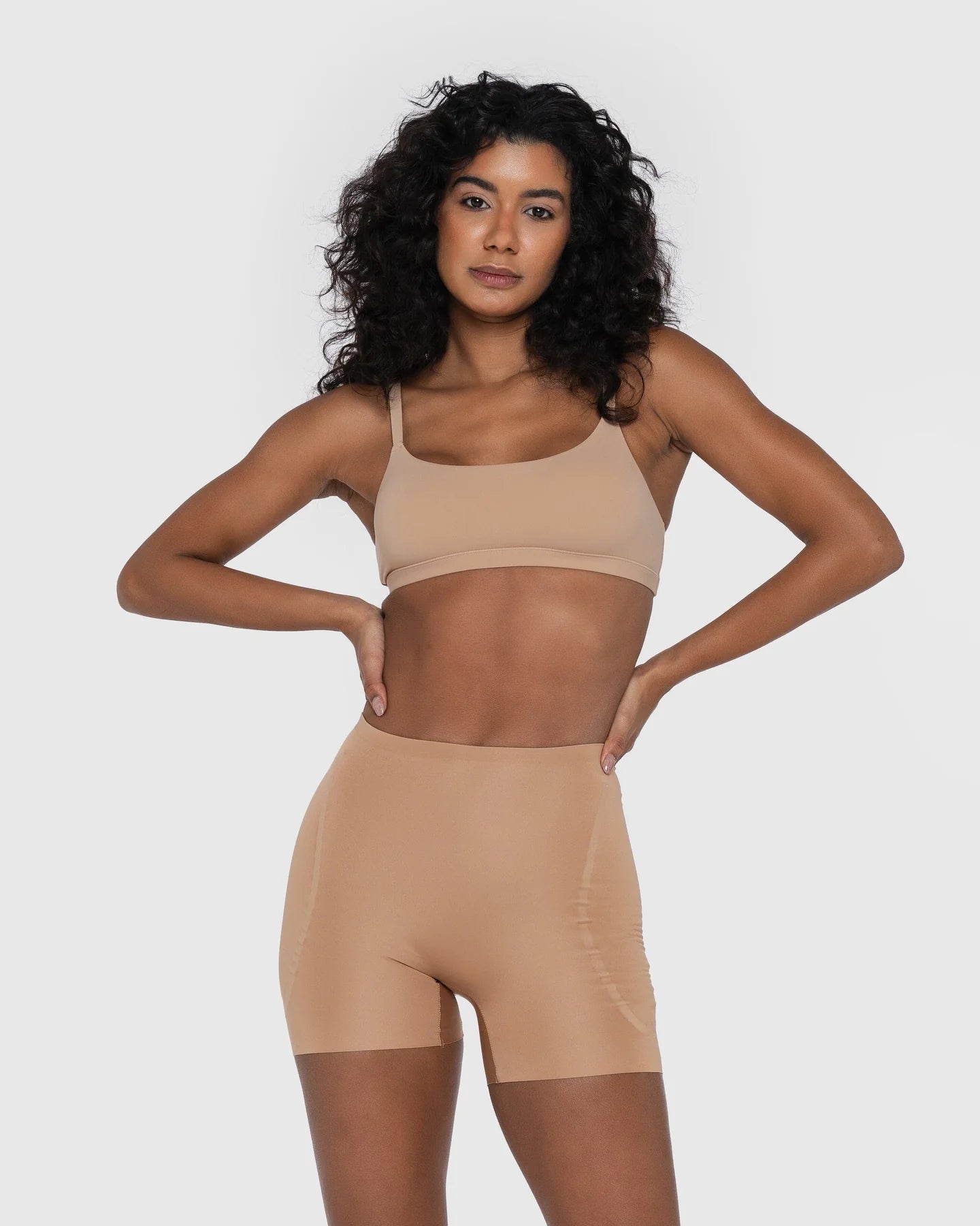 Beige hip and booty boosting shorts with silicone waistband and removable foam pads — Underhance | Endless UAE