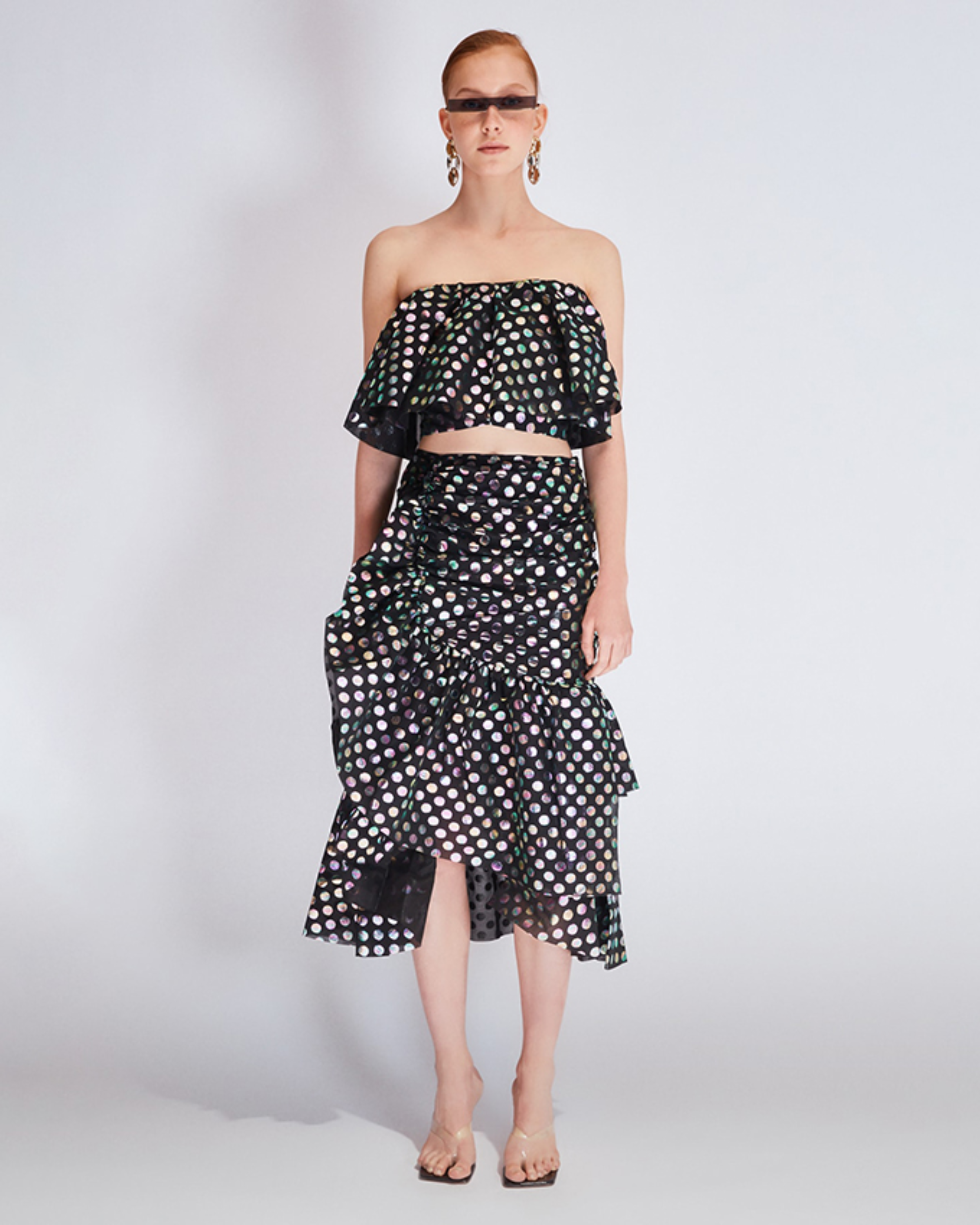 hologram polka dot ruffle co-ord - Endless - UAE Rental and Resale for Women's Fashion