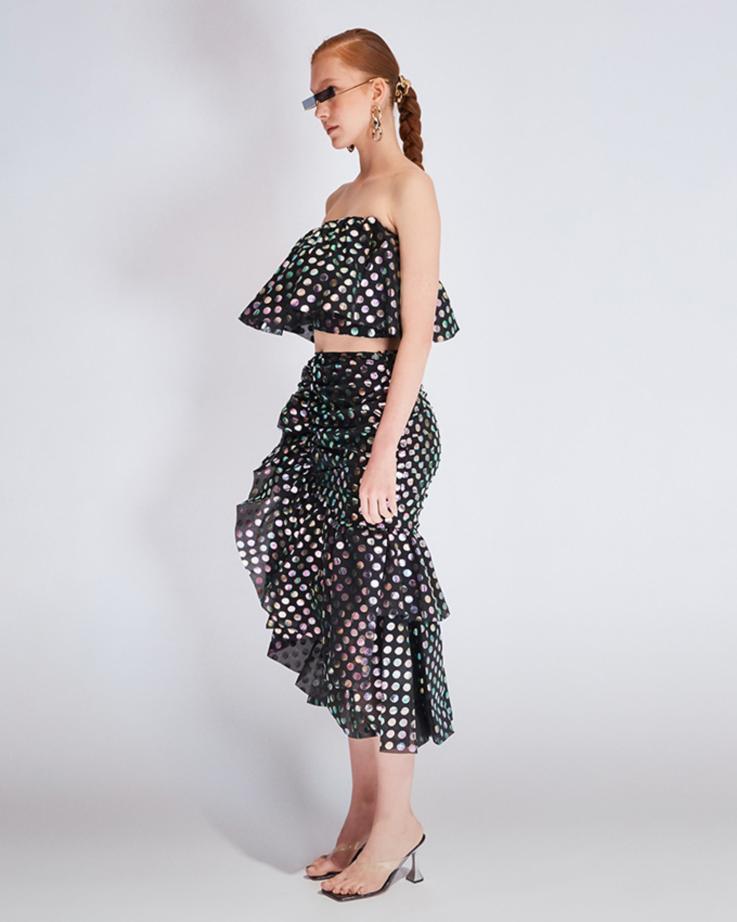 hologram polka dot ruffle co-ord - Endless - UAE Rental and Resale for Women's Fashion