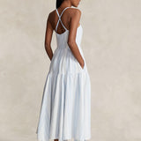 Striped Shirred Linen Dress