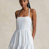 Striped Shirred Linen Dress