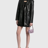 Mini Rachel Lilac Croco Embossed Leather Bag held in hand against white background — By Far | Endless UAE