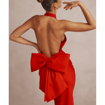 Ilaria Red Bow Halter Dress - Endless - UAE Rental and Resale for Women's Fashion