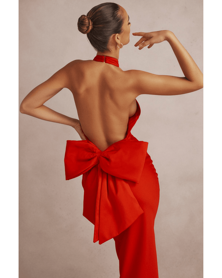 Ilaria Red Bow Halter Dress - Endless - UAE Rental and Resale for Women's Fashion