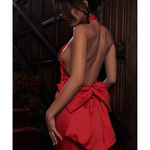 Ilaria Red Bow Halter Dress - Endless - UAE Rental and Resale for Women's Fashion
