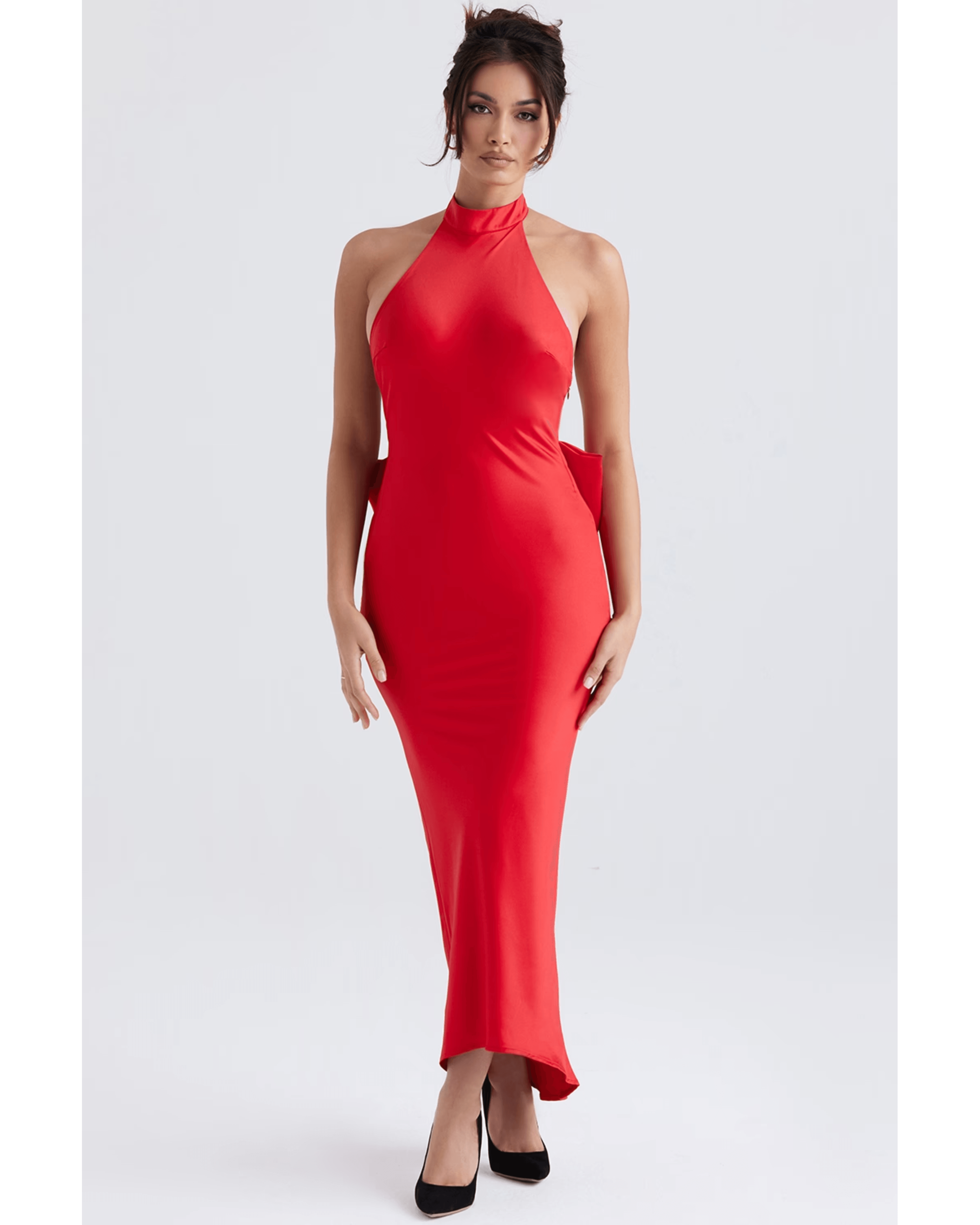 Ilaria Red Bow Halter Dress - Endless - UAE Rental and Resale for Women's Fashion