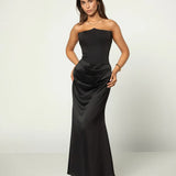 Rosalind - Black Maxi Dress with Sculpted Strapless Corset