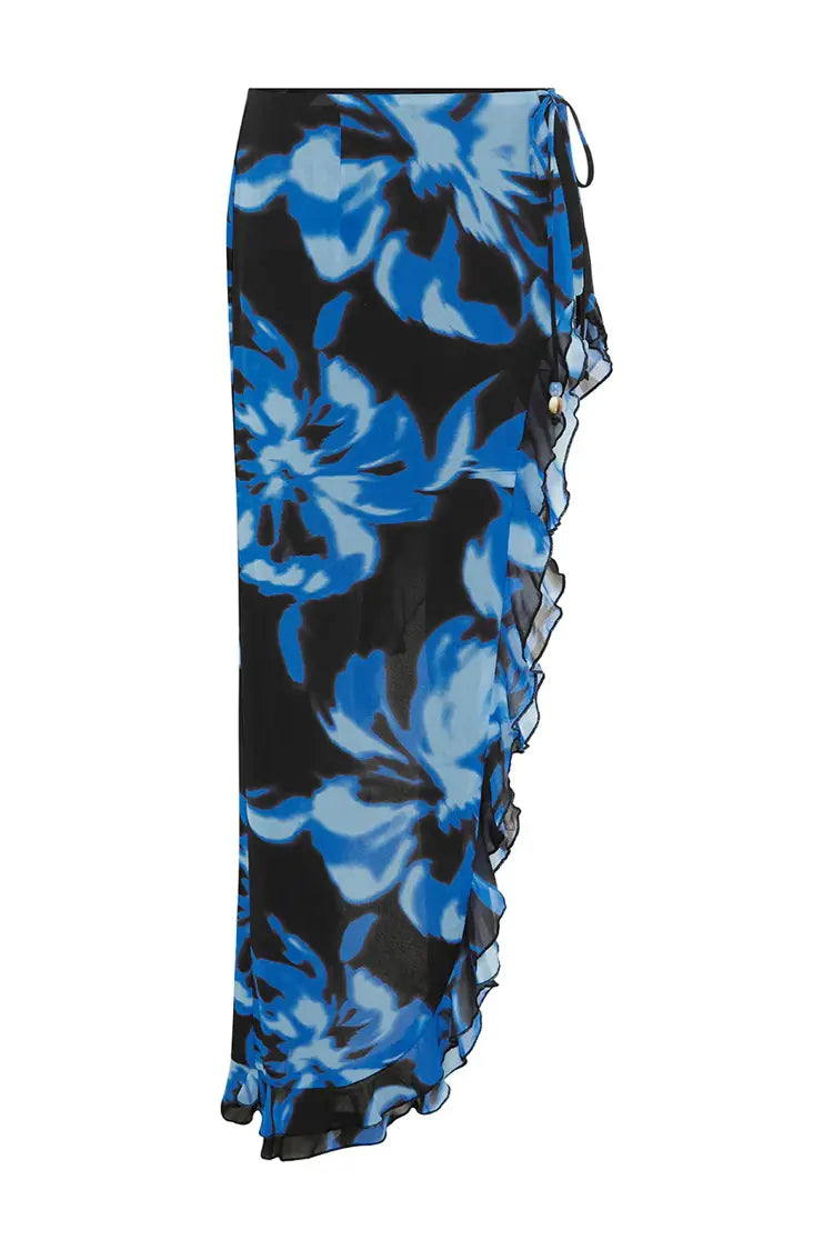 Olimpia Maxi Skirt in blue and black abstract print — Runaway The Label | Endless UAE