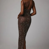 Soraya Sheer Embellished High Neck Evening Gown