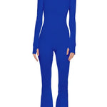 Bright blue turtleneck fishtail jumpsuit with long sleeves and flared hem — Norma Kamali | Endless UAE