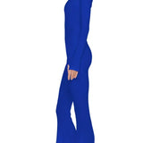 Bright blue turtleneck fishtail jumpsuit with long sleeves and flared hem — Norma Kamali | Endless UAE