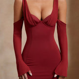 Welda Deep Neck Bell Sleeves Mini Dress