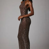 Soraya Sheer Embellished High Neck Evening Gown