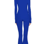 Bright blue turtleneck fishtail jumpsuit with long sleeves and flared hem — Norma Kamali | Endless UAE
