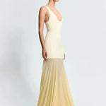 Odessa Gown in cream and pale yellow, sleeveless fitted bodice with flowing pleated skirt and train — Effie Kats | Endless UAE