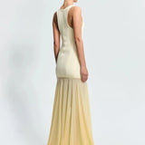 Odessa Gown in cream and pale yellow, sleeveless fitted bodice with flowing pleated skirt and train — Effie Kats | Endless UAE