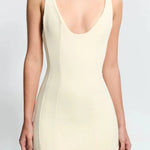 Odessa Gown in cream and pale yellow, sleeveless fitted bodice with flowing pleated skirt and train — Effie Kats | Endless UAE