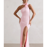 In Suspense Pink One Shoulder Halter-Neck Split Maxi Dress - Endless - UAE Rental and Resale for Women's Fashion