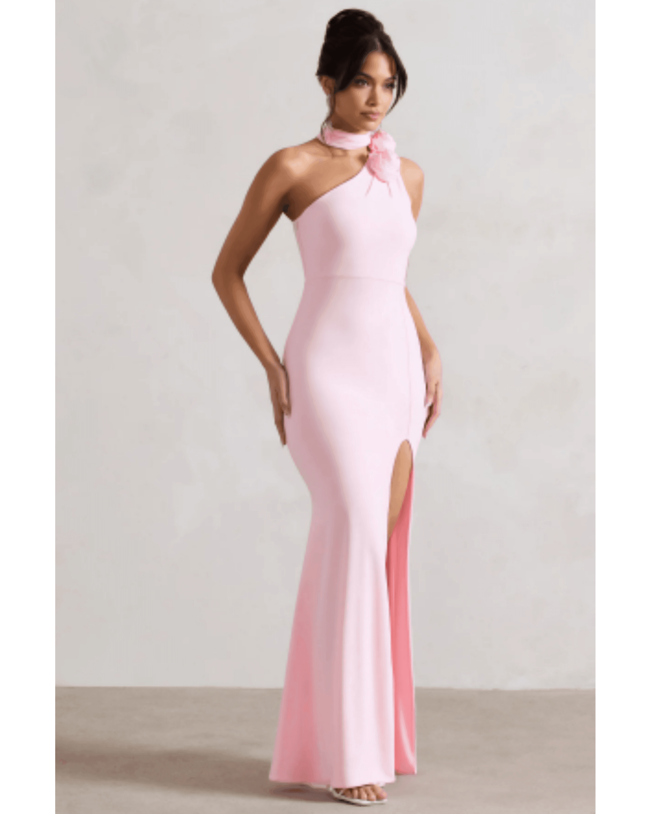 In Suspense Pink One Shoulder Halter-Neck Split Maxi Dress - Endless - UAE Rental and Resale for Women's Fashion