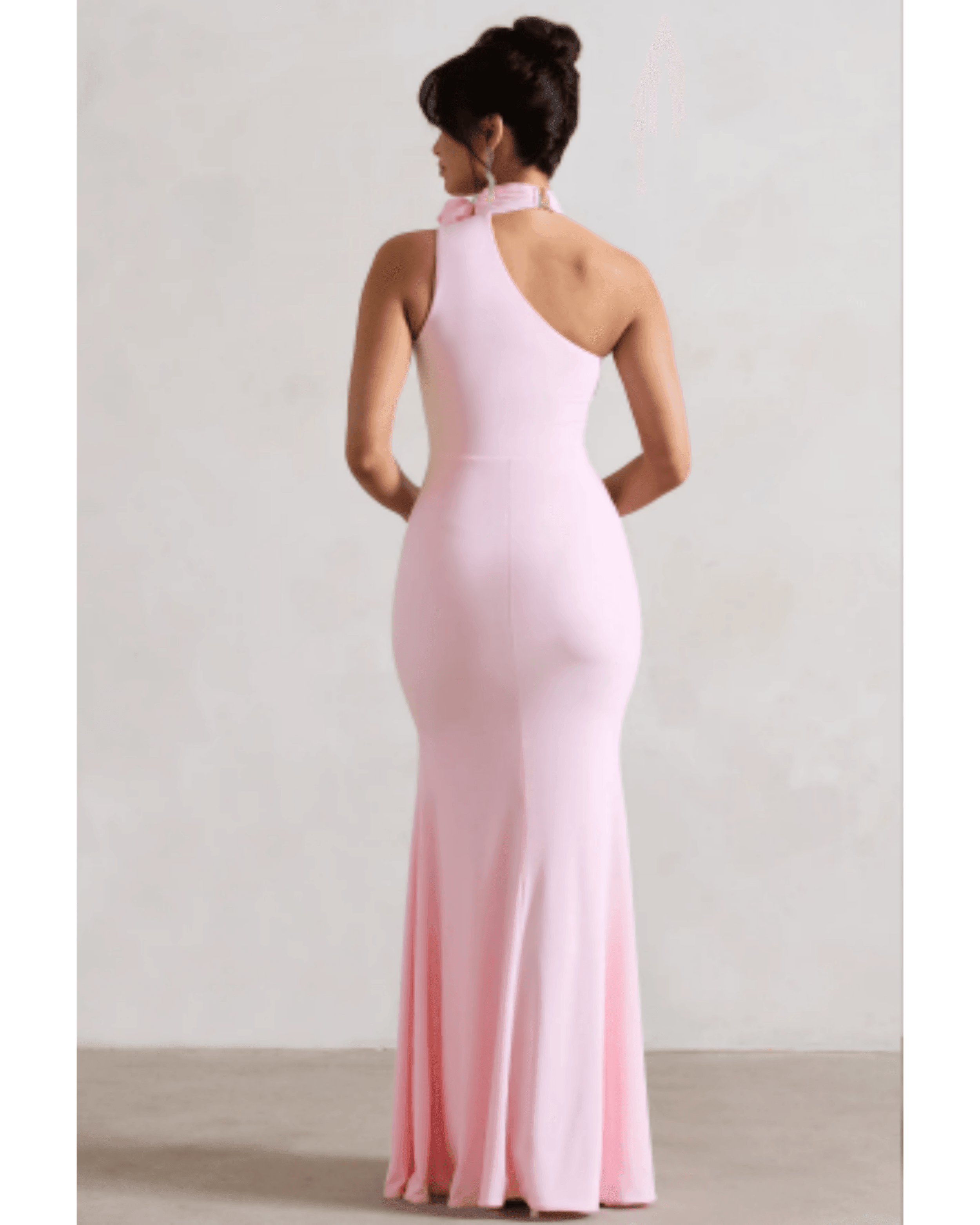 In Suspense Pink One Shoulder Halter-Neck Split Maxi Dress - Endless - UAE Rental and Resale for Women's Fashion