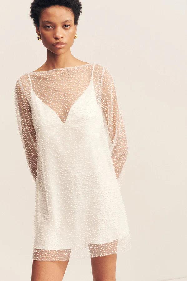 Iridescent Long Sleeve Mini Dress in Ivory - Endless - UAE Rental and Resale for Women's Fashion
