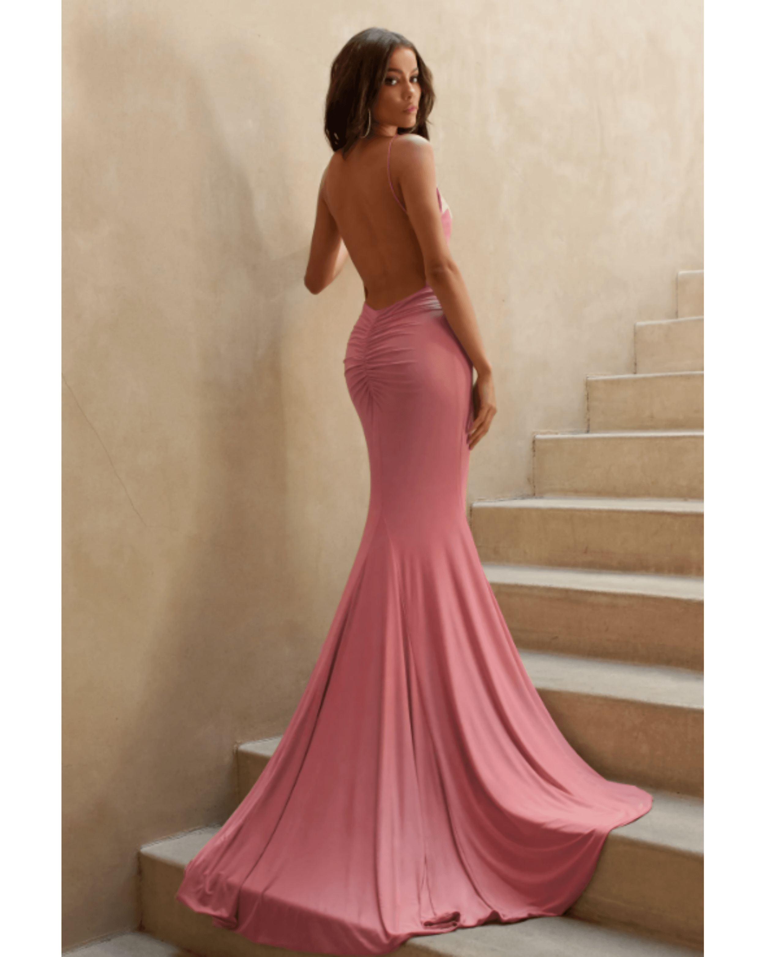 Irreplaceable Blush Pink Backless Bum Ruched Fishtail Maxi Dress - Endless - UAE Rental and Resale for Women's Fashion