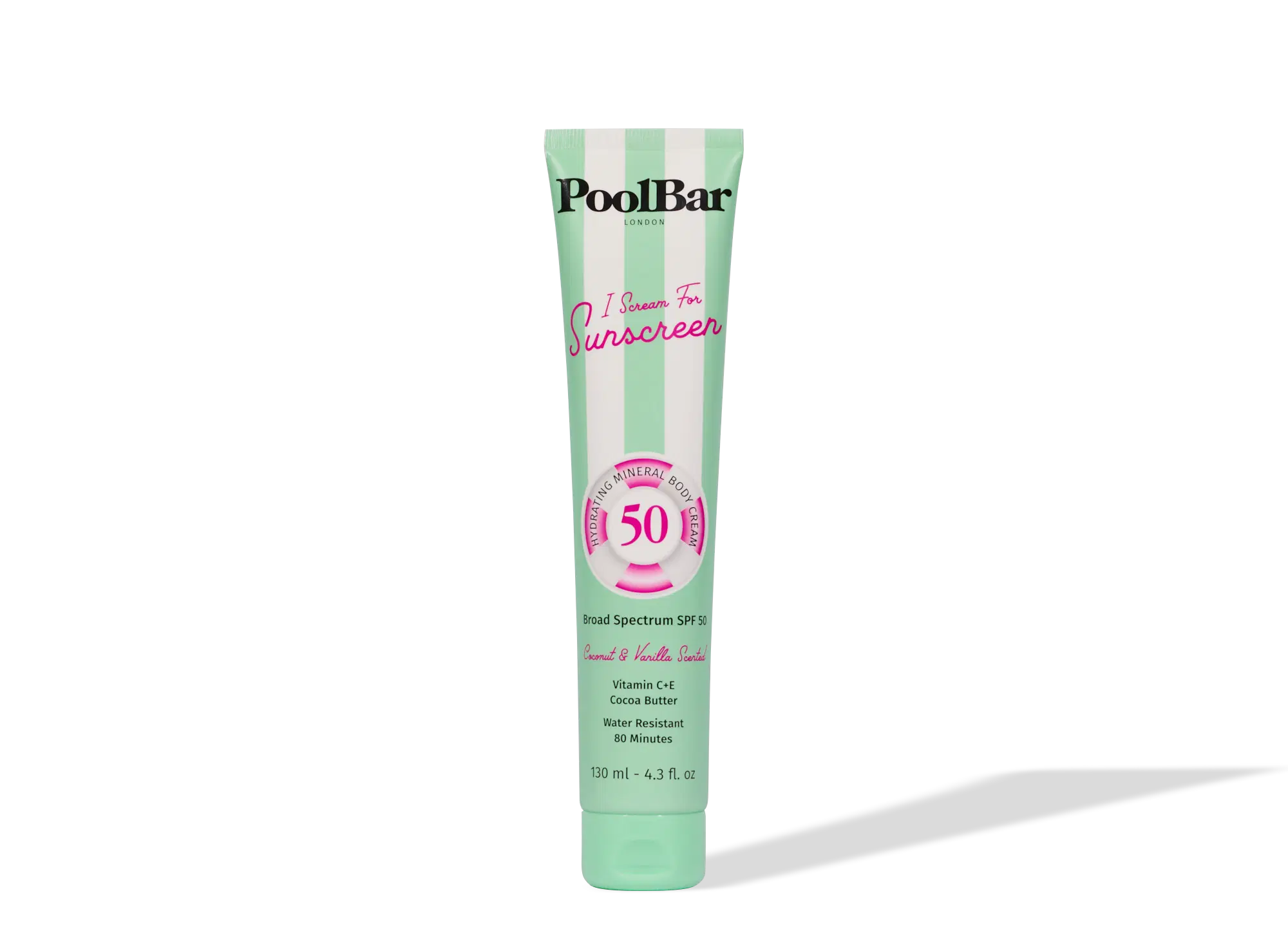 I Scream For Sunscreen SPF 50 tube in mint green striped packaging — PoolBar London | Endless UAE