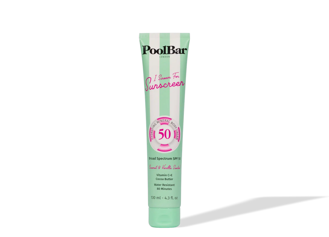 I Scream For Sunscreen SPF 50 tube in mint green striped packaging — PoolBar London | Endless UAE