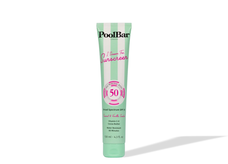 I Scream For Sunscreen SPF 50 tube in mint green striped packaging — PoolBar London | Endless UAE