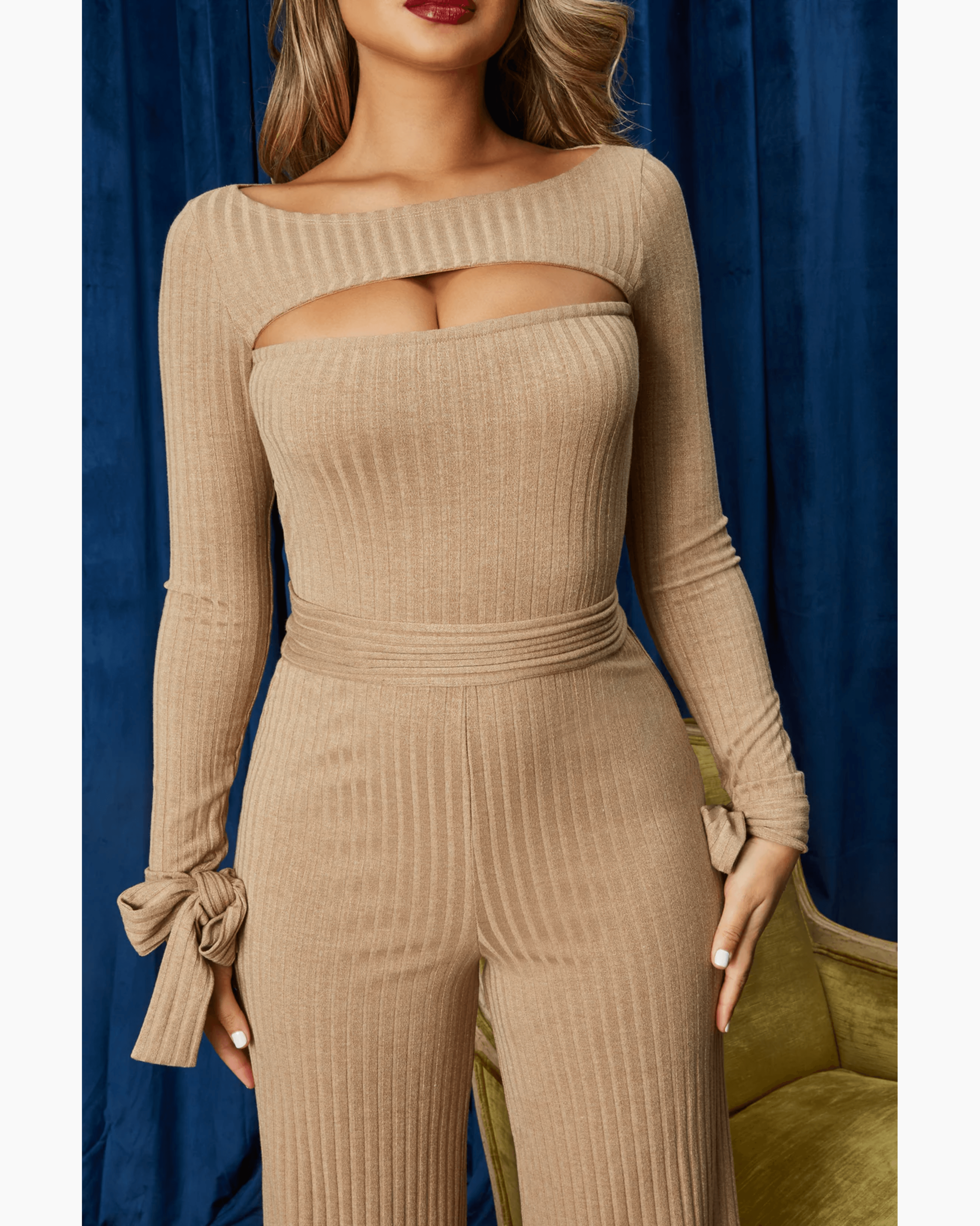 It's A Knit Petite Ribbed Keyhole Wide Leg Jumpsuit - Endless - UAE Rental and Resale for Women's Fashion