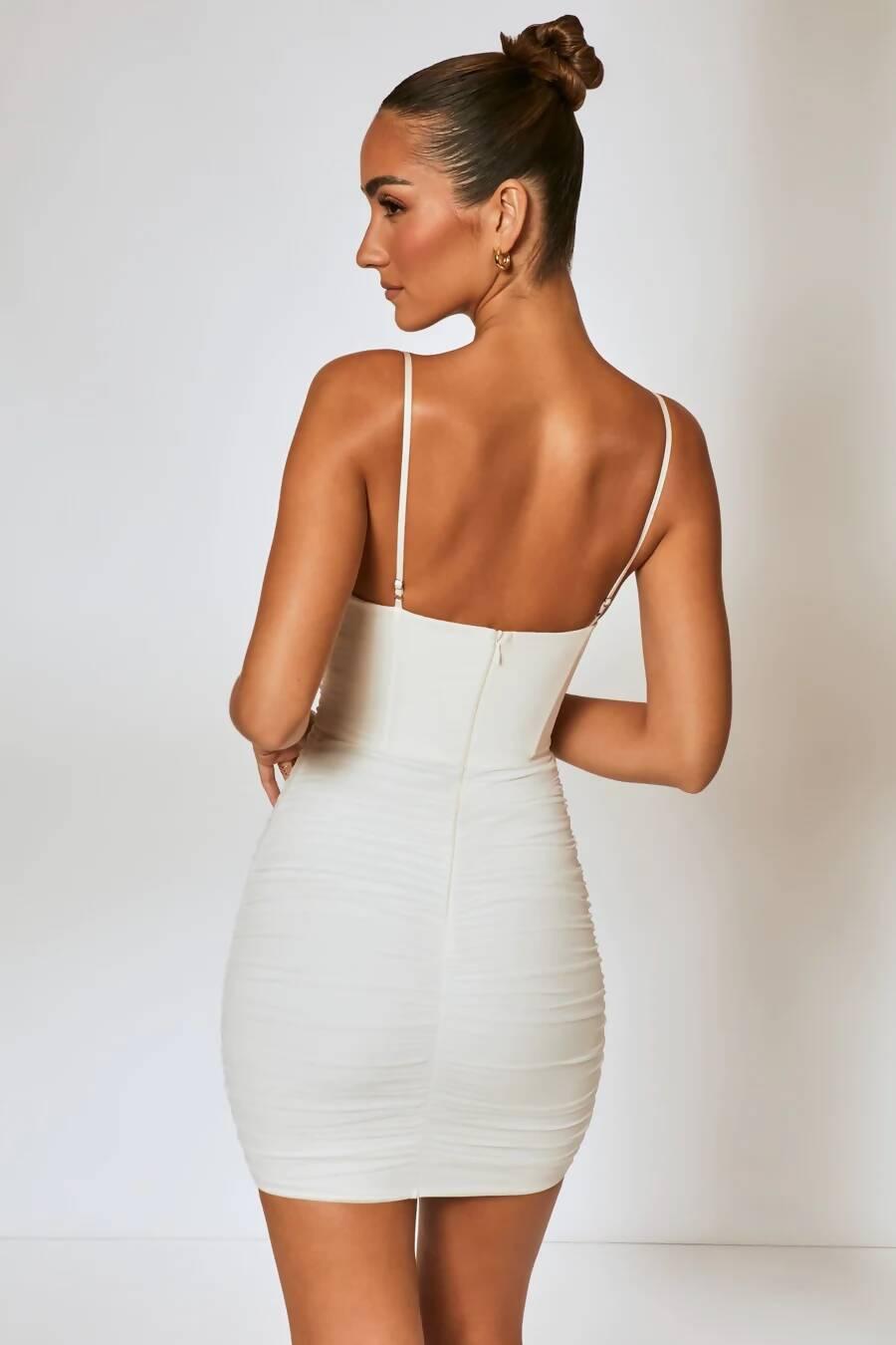 Jaded Ruched Corset Mini Dress in Ivory - Endless
