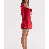 Jennica Red Rose Satin And Lace Mini Dress - Endless - UAE Rental and Resale for Women's Fashion