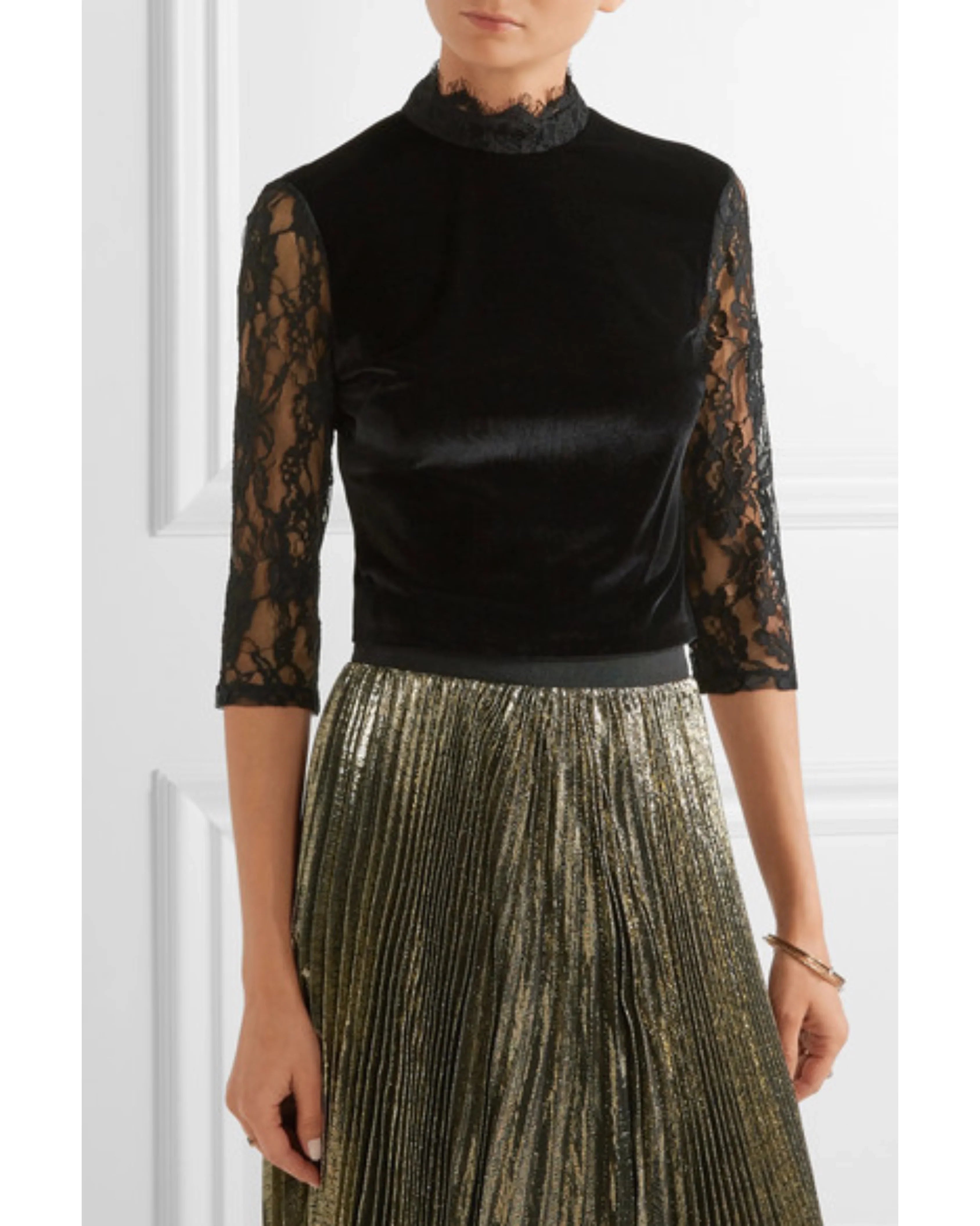 Jenny Cropped Lace Paneled Velvet Top - Endless - UAE Rental and Resale for Women's Fashion