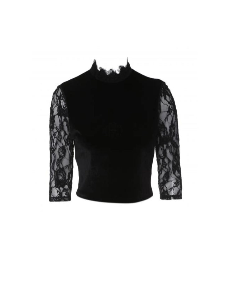 Jenny Cropped Lace Paneled Velvet Top - Endless - UAE Rental and Resale for Women's Fashion
