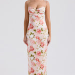 Josefina Peony Print Satin Maxi Dress in pink floral — House of CB | Endless UAE