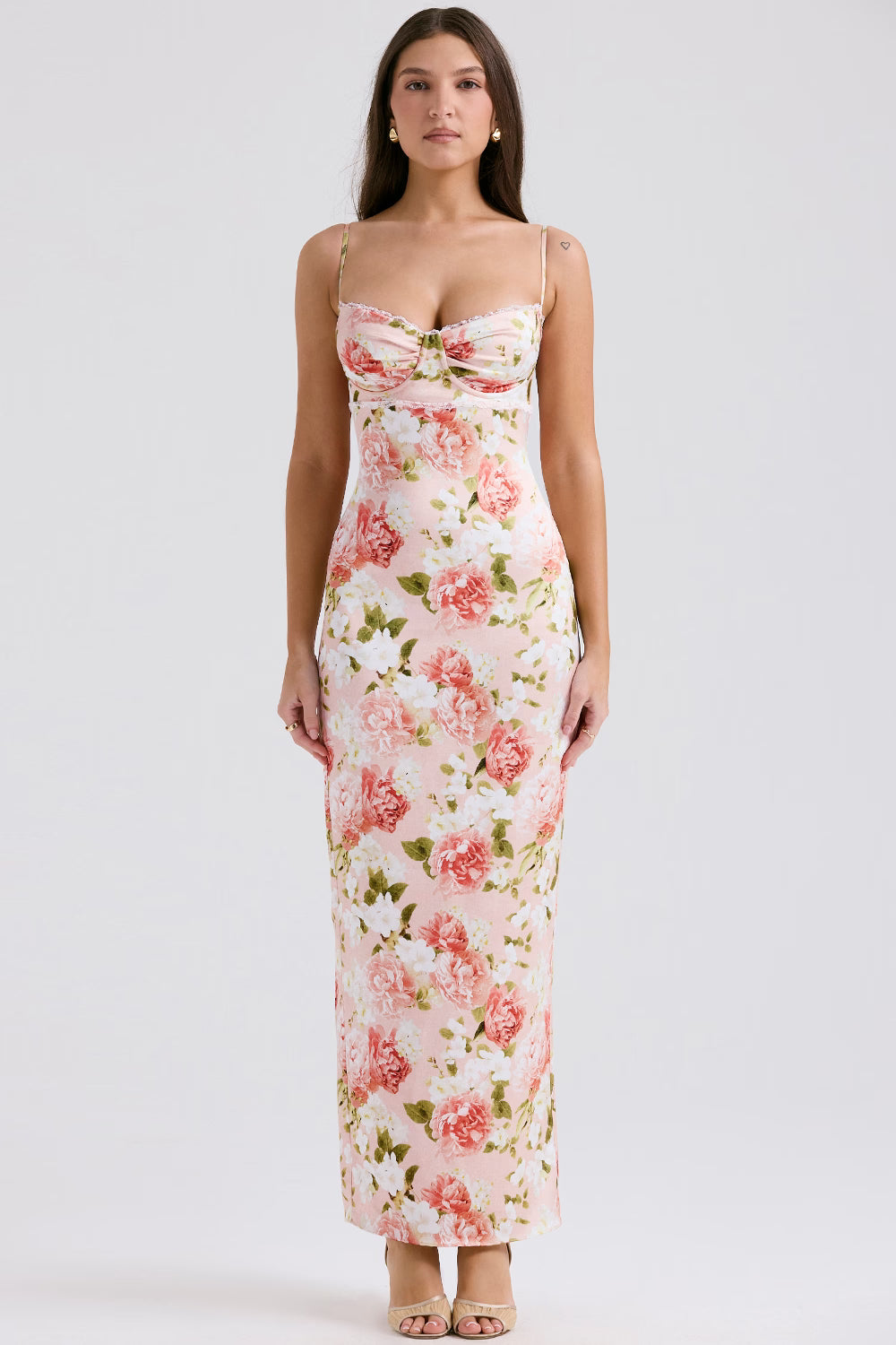 Josefina Peony Print Satin Maxi Dress in pink floral — House of CB | Endless UAE