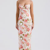 Josefina Peony Print Satin Maxi Dress in pink floral — House of CB | Endless UAE