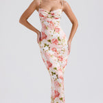 Josefina Peony Print Satin Maxi Dress in pink floral — House of CB | Endless UAE