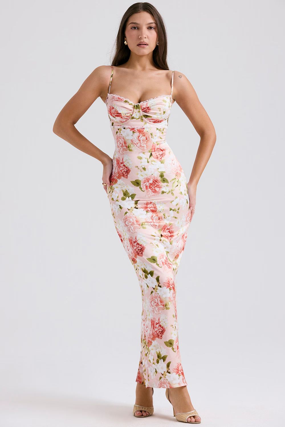 Josefina Peony Print Satin Maxi Dress in pink floral — House of CB | Endless UAE