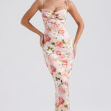 Josefina Peony Print Satin Maxi Dress in pink floral — House of CB | Endless UAE