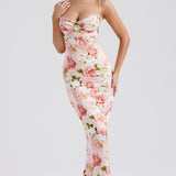 Josefina Peony Print Satin Maxi Dress in pink floral — House of CB | Endless UAE