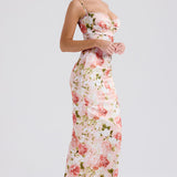 Josefina Peony Print Satin Maxi Dress in pink floral — House of CB | Endless UAE