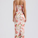 Josefina Peony Print Satin Maxi Dress in pink floral — House of CB | Endless UAE